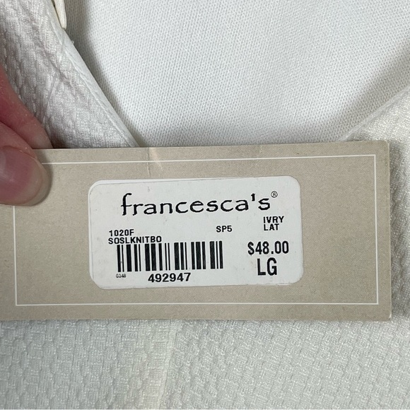 NWT Francesca’s Blue Rain Ivory Textured Dress with Back Bow Size Large - Picture 11 of 12